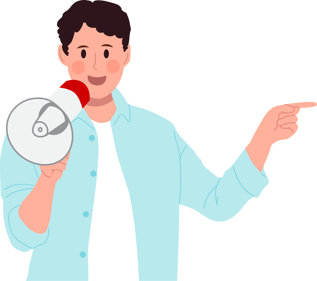 Man pointing finger and posing with megaphone